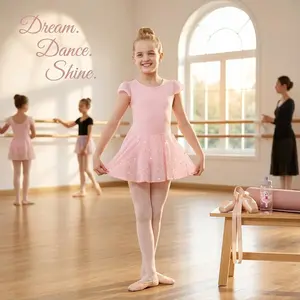 Girls Ballet Leotard with Skirt - Pink Ruffle Sleeve Dance Dress Outfit for Toddlers Kids Ballet Class Performance Recital Tutu Costume Dancewear Leotards for Girls