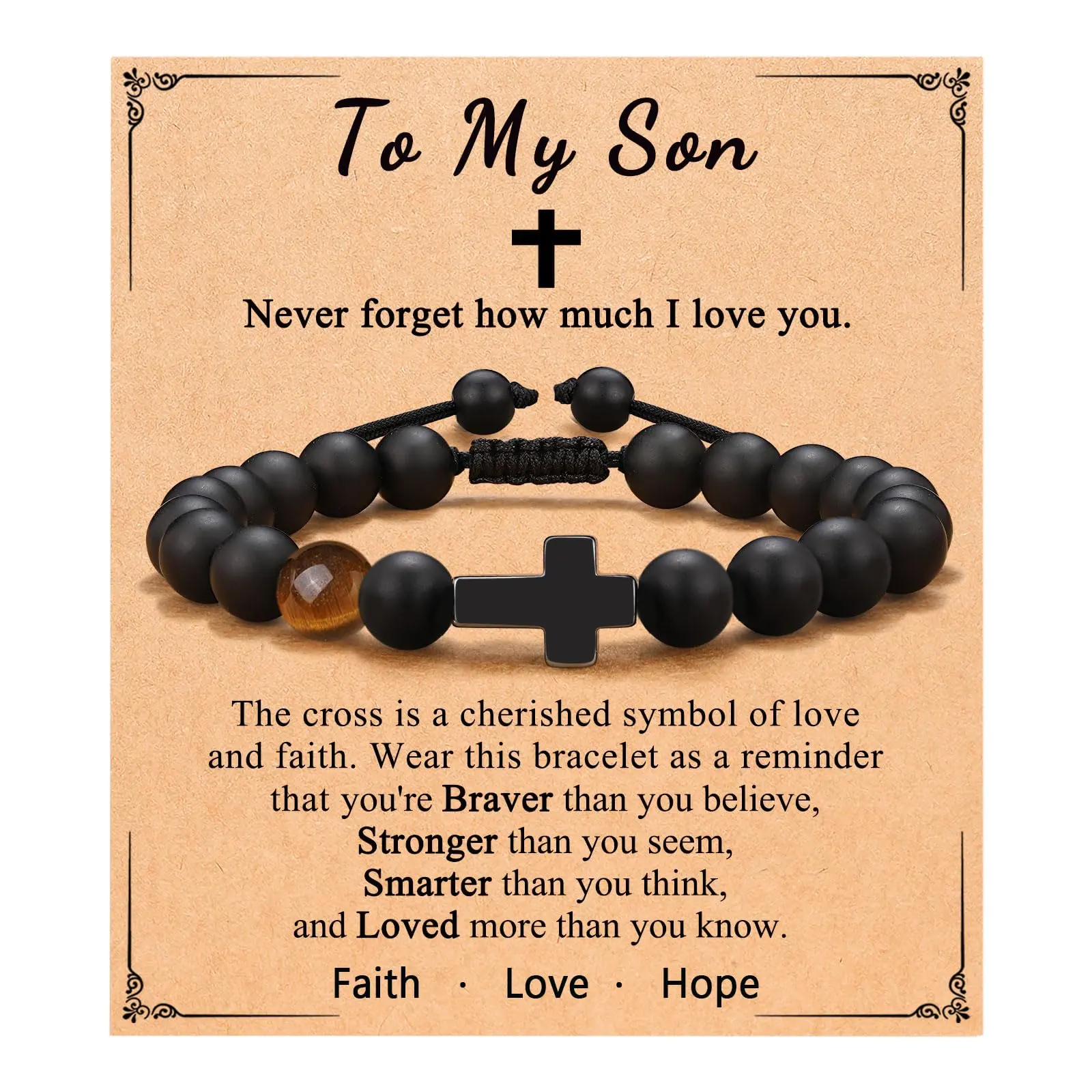To Mens Boys Gifts Cross Bracelet for Son, Grandson, Dad, Husband, Men Birthday Retirement Christmas Christian Gift for Teens Boys Men