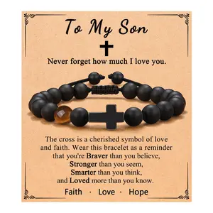 To Mens Boys Gifts Cross Bracelet for Son, Grandson, Dad, Husband, Men Birthday Retirement Christmas Christian Gift for Teens Boys Men