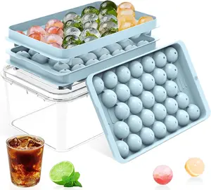 2-Layer Ice Cube Tray with Storage Bin and Lid, Easy-Release Ice Ball Maker, Kitchen and Bar Drink Accessory