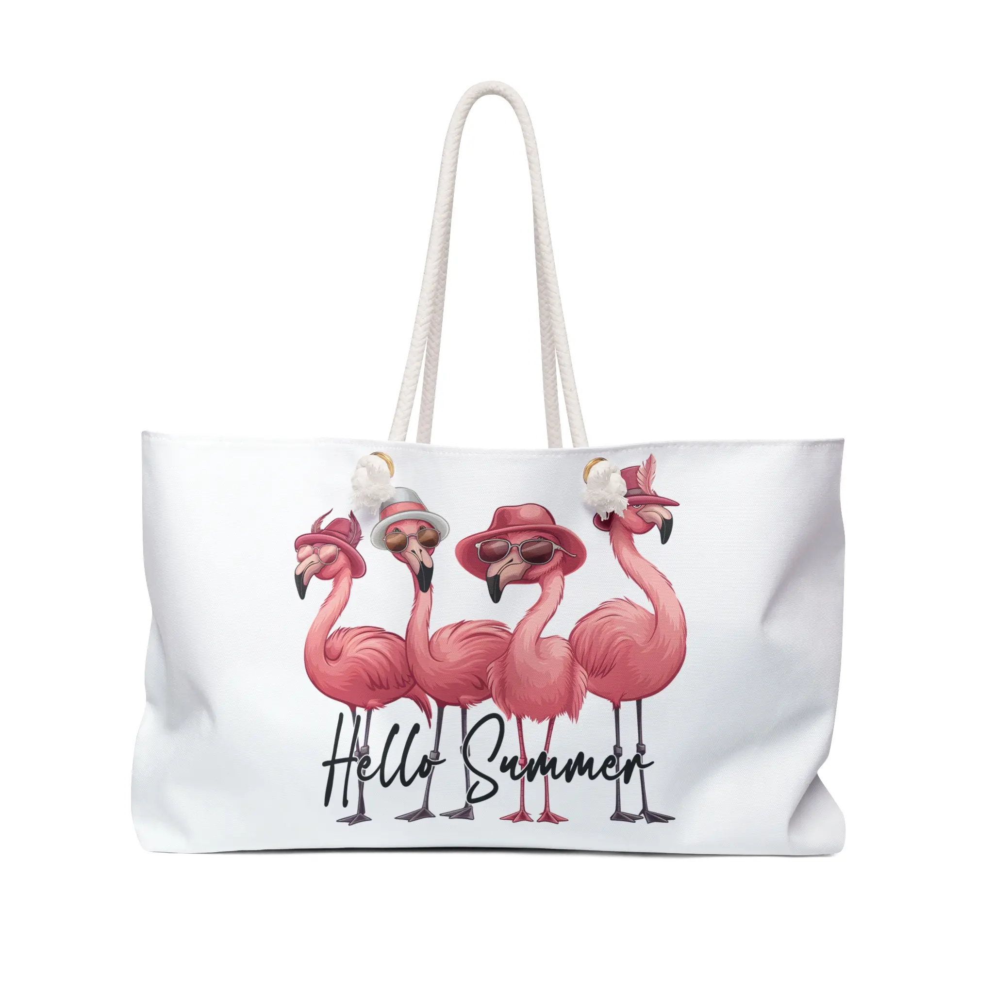 Hello Summer Flamingo Trio Weekender Bag | Beach Tote, Vacation Travel Bag