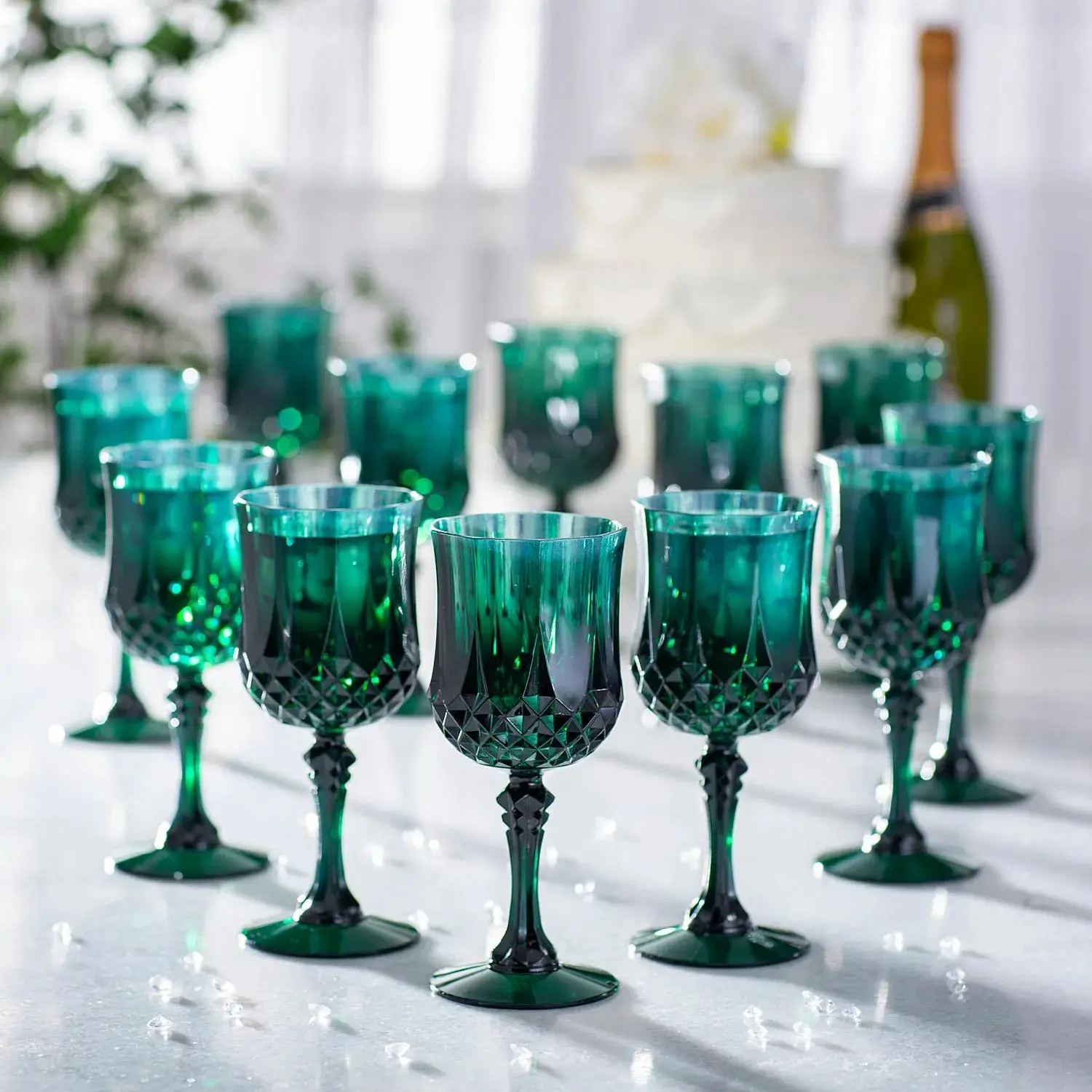 Bulk 48 Ct. 8 oz. Green Patterned Reusable Plastic Wine Glasses - TikTok  Shop