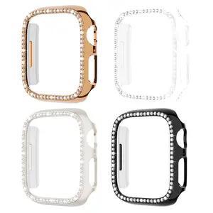 Set of 4 Stylish & Sparkling Rhinestone Replacement Cases for Apple Watch — Embellished with Dazzling Rhinestones, Drop-Resistant & Scratch-Proof, Hard PC Hollow-Out Design. Compatible with Apple Watch Series Ultra / 11-3 / SE.