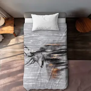 Begin Home Decor C1DCTXLWSU99ML Deer in the Forest Gray Office Twin Size Extra Long Duvet Cover - Home Decor