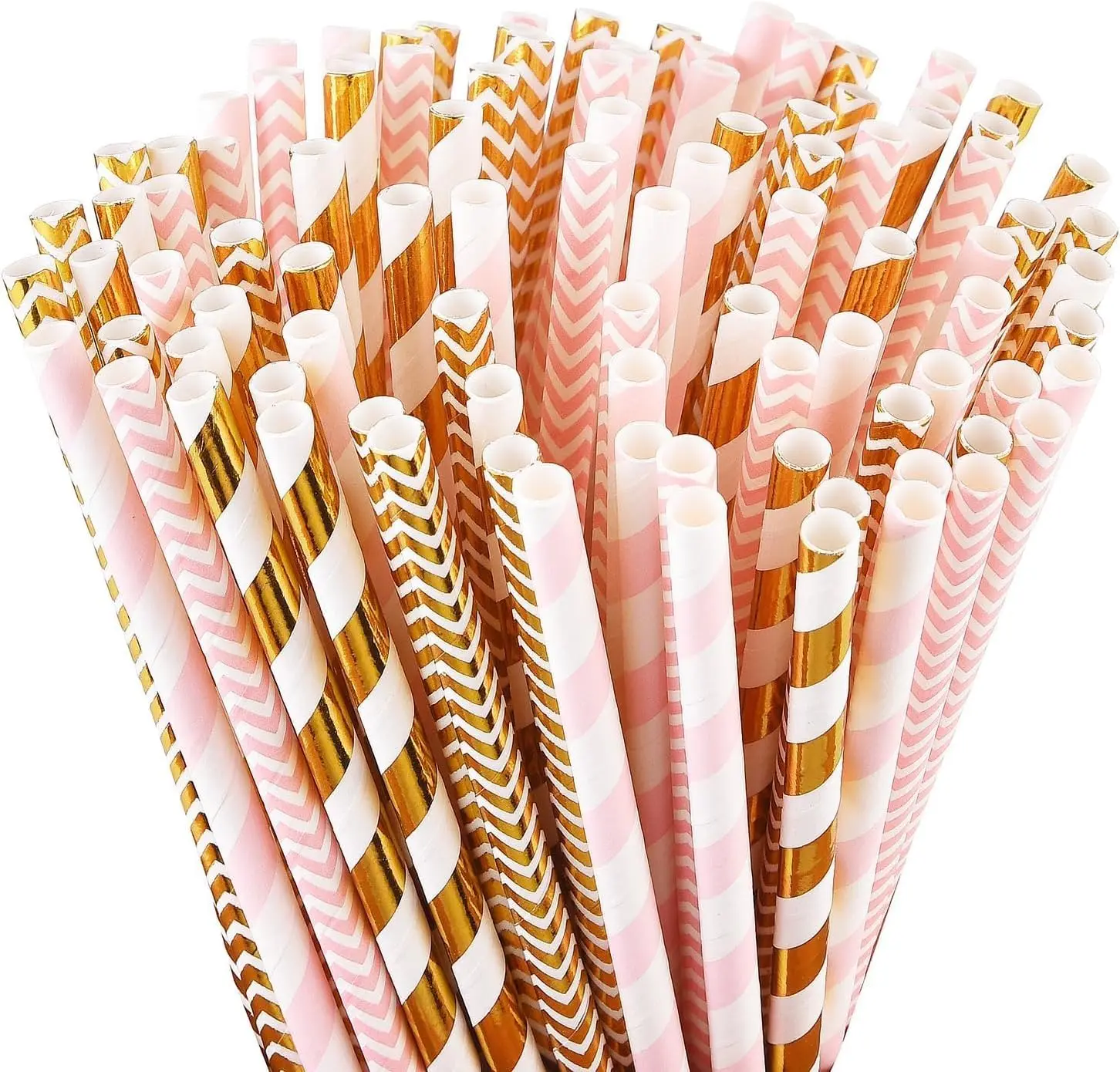 Biodegradable Paper Straws, 100 Pink and  Straws for Party Supplies, Birthday, Wedding, Bridal/ Shower, Christmas Decorations and Holiday Celebrations