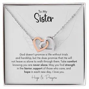 To My Sister Grieving Gift Interlocking Hearts Necklace To My Sister Necklace | Gift from Sisters with Message Card & Gift Box | Big & Little Sisters Jewelry | Stainless Steel Necklace for Birthday, Christmas, or Friendship