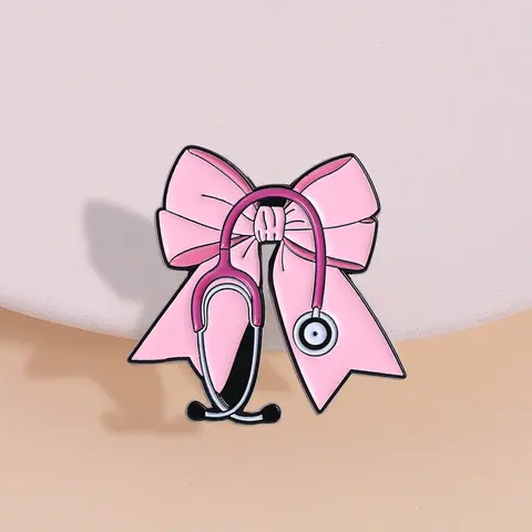 Sweet Medical Badge with Bow Stethoscope Brooch, Bow Shaped Badges, Perfect Graduation Gift for Intern Doctors & Nurses, Cute Accessory for Healthcare Workers, Durable Metal Pins, Clip In, Fashion Accessory, Alloy Brooch Pin, Lapel Pin