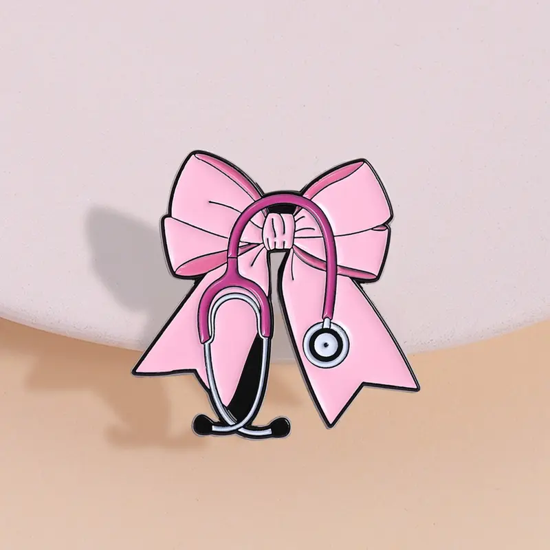 Sweet Medical Badge with Bow Stethoscope Brooch, Bow Shaped Badges, Perfect Graduation Gift for Intern Doctors & Nurses, Cute Accessory for Healthcare Workers, Durable Metal Pins, Clip In, Fashion Accessory, Alloy Brooch Pin, Lapel Pin