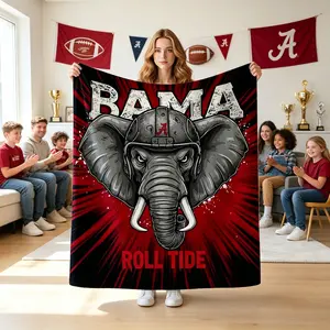 Alabama Elephant Football Flannel Blanket, Super Soft Warm Lightweight Throw for Adults Kids, Sofa Bed Dorm Game Day Gift Decor