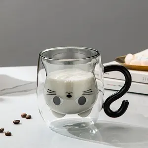 Creative Cartoon Cat Design Glass Cup, 1 Count 300ml Cute Heat-resistant Mug for Coffee, Tea, Milk, Perfect for Office, Kitchen, Home, Or Gifting, Drinkware