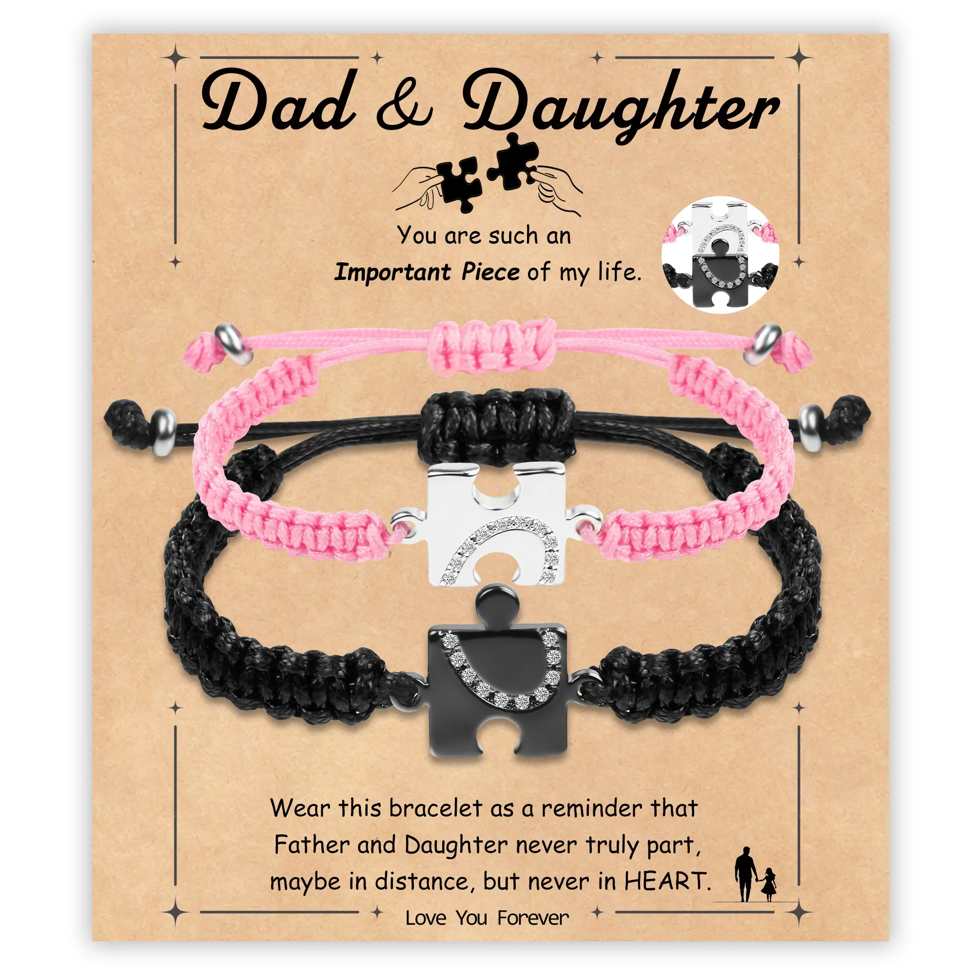 2 PCS Father Daughter Bracelets Stainless Steel Puzzle | Piece Heart Bracelets (Father Daughter Set)   Celebrating the Father Daughter Bond, Perfect Gift for Father/Daughter