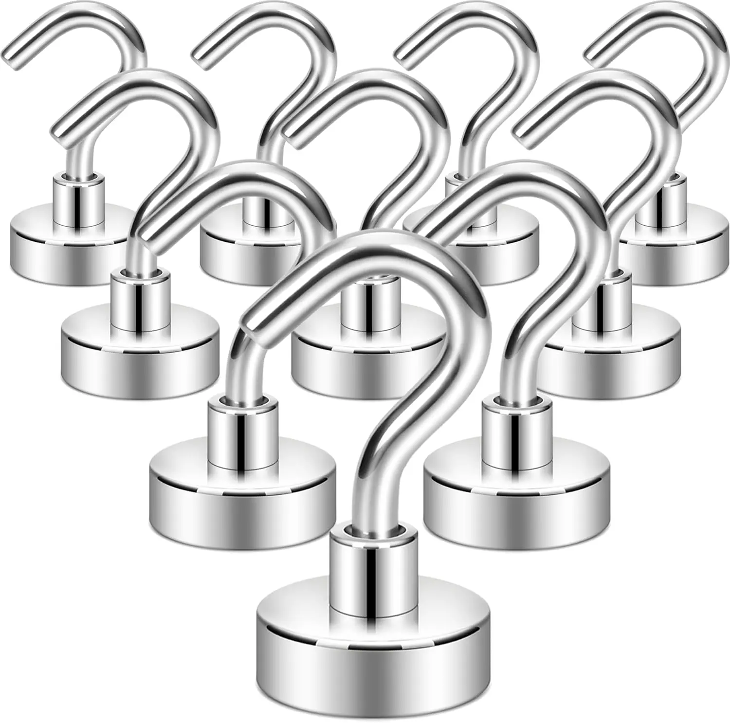 Mother Day Gift Magnetic Hooks, Heavy Duty 30lb+ Strong Magnet Hook for Cruise Cabins, Cruise Ship Essentials for Hanging, Metal Wall Refrigerator Hangers (Silver White, 10 Pack)