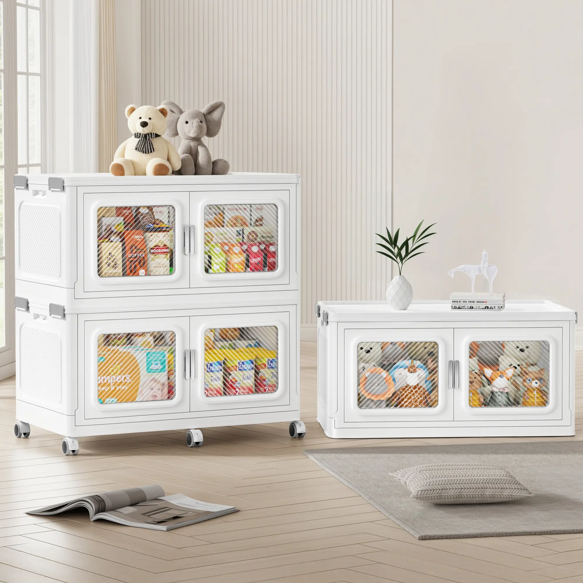 BROVIEW V80 660Qt/880Qt Large Stackable Storage Bins with Lids, Plastic Storage Bins with Wheels, Collapsible Closet Organizer and Storage Drawers, Home Storage and Organization, Garage, Room Storage