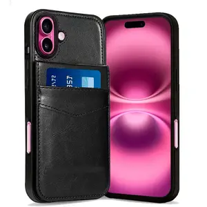 Entronix Wallet Case for iPhone 16 Leather Wallet Card Holder Case, Built In Kickstand with 6 Card Slots Holder for iPhone 16 Cover Durable