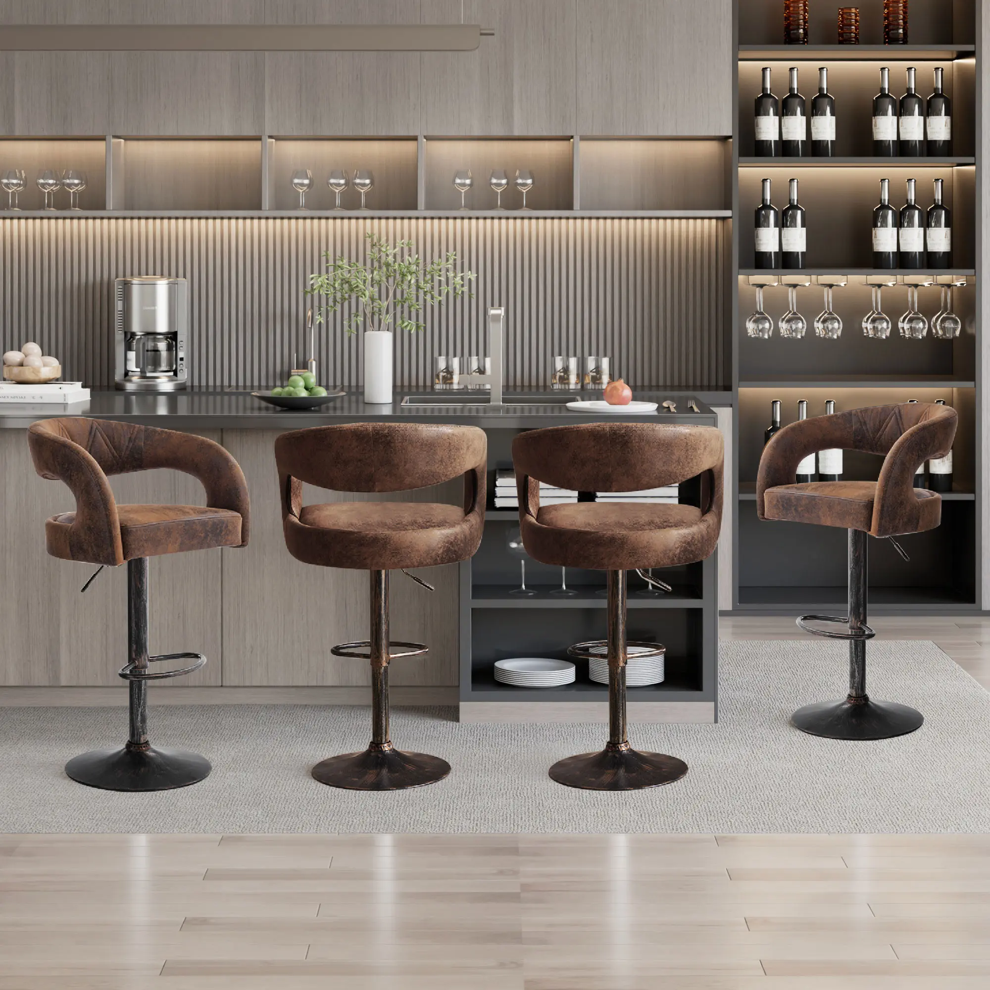 VECELO Bar Stool Set of 2/4 Modern 360° Swivel Counter Barstool with Backrest, Upholstered Barstool Bar Chair Adjustable Height with Footrest