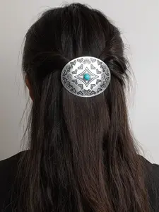 Western Cowboy Geometric Turquoise Hair Clip, Braided Hairstyle Accessory, Unique Western Style Jewelry for Women & Girls