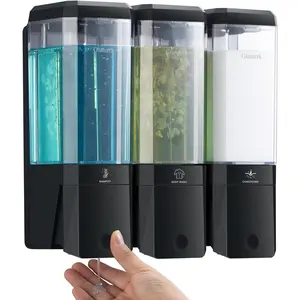 Shampoo and Conditioner Dispenser 3 Chamber No Drill Shampoo Dispenser for Shower Wall Mounted Shower Soap Dispenser 3 * 500ml Refillable Shower Dispenser for Bathroom Hotel(Black 3 Chamber)