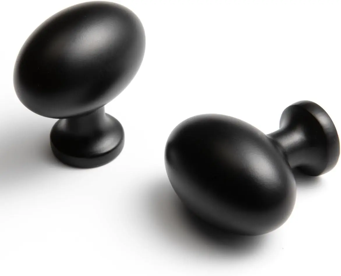 Oval Matt Black Cabinet Knobs, inc Alloy for Drawer Knobs for Dresr Cupboard Wardrobe (5, Matt Black, Egg knob)