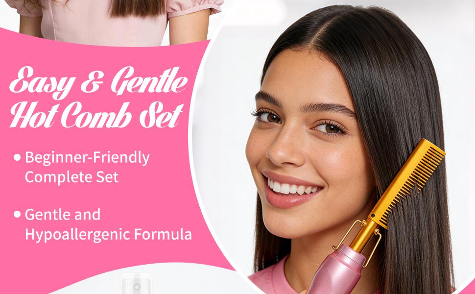 19 Counts Pink Electric Hot Comb Hair Straightener with Anti-Scald Case for Natural Hair and Wigs Adjustable Hair Curler Salon Smooth 19 Counts Pink Electric Hot Comb Hair Straightener with Anti-Scald Case for Natural Hair and Wigs Adjustable Hair Curler Salon Smooth