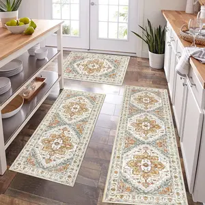 [Deals for You Days] HEBE Washable Farmhouse Kitchen Rugs Sets of 3 Non Slip Washable Kitchen Rugs and Mats Boho Kitchen Mats for Floor Kitchen Runner Rug Kitchen Carpet Rug Runner for Hallways Kitchen Laundry summerwins