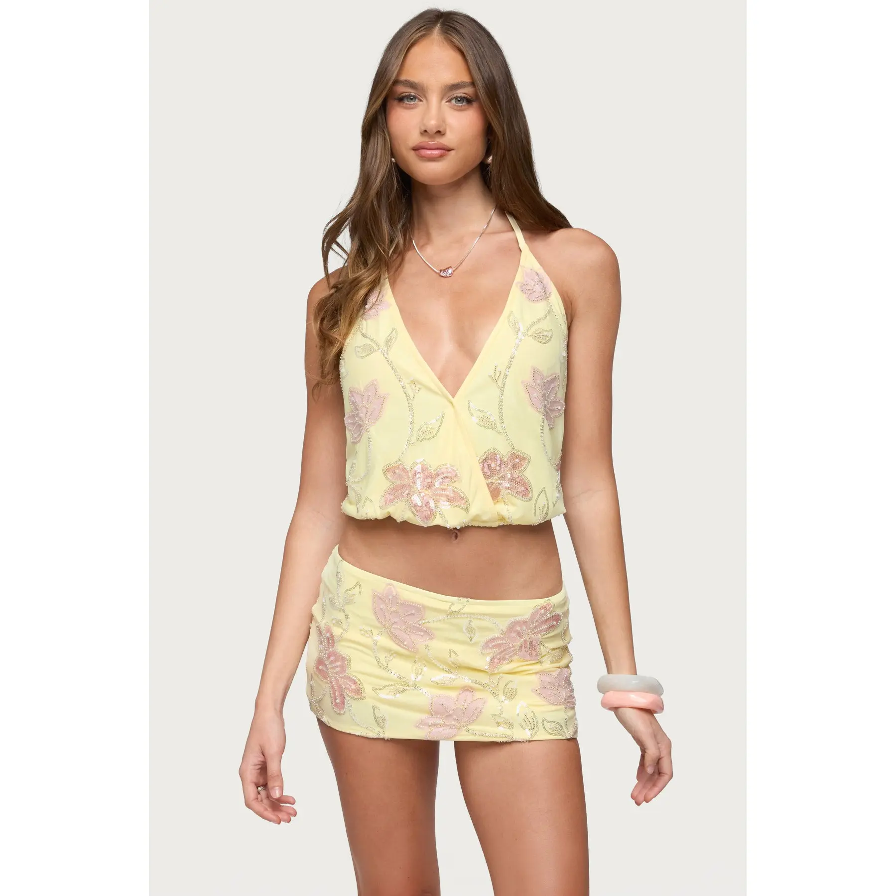 Mena Beaded Floral Backless Top