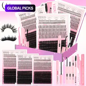 YIDUO Diy Eyelash Extensions 5 Styles Lashes Kit 60D\80D \100D\Spikes Eyelash and Bottom Lashes Clusters Kit 6-18mm Cluster Eyelash Extension Kit 840 Pcs D-Curl With Lash Bond and Seal, Lash Remover，Lash Tweezers,Eyelash Brush