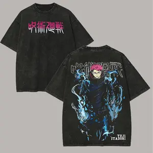 Men's Distressed Menswear Round Neck Short-Sleeve T-Shirt - Vintage Jujutsu Kaisen Yuji Itadori Printed Unisex Casual Comfortable Fit Top (a1)