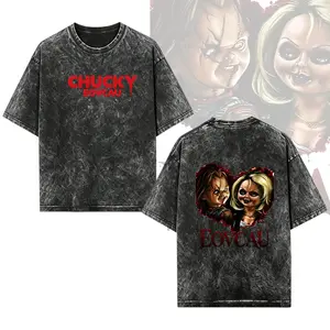 [EOVCAU]Vintage Chucky and Tiffany Valentine Graphic acid wash Tee,Bride Of Chucky Shirt,Iconic Movies Scene,Horror Characters Tee,Horror Films, Fall Season,Womenswear Top,Perfect Gift For Boyfriend, Girlfriend, Husband, Wife.