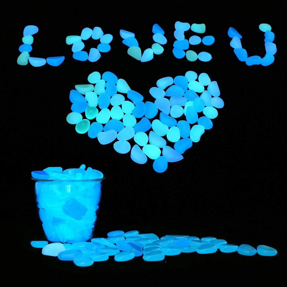 200 PCS Glow in The Dark Garden Pebbles Stones Rocks for Yard and Walkways Decor, DIY Decorative Luminous Stones in Blue