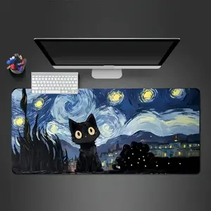 # Van Gogh Starry Night Black Cat Extended Mouse Pad | Artistic Kawaii Desk Mat | Oversized Non-Slip for Gamers & Cat Lovers | Whimsical Art Aesthetic | Perfect for Gaming Setup #StarryNightCat #VanGoghArt #KawaiiBlackCat #ArtisticDesk #GamingAccessory