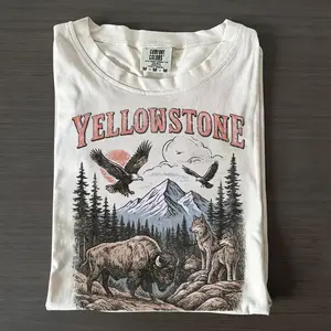 Yellowstone National Park Graphic T-Shirt, Vintage Wildlife Nature Tee, Retro Mountain Adventure Shirt, Buffalo Wolf Eagle Outdoor Apparel