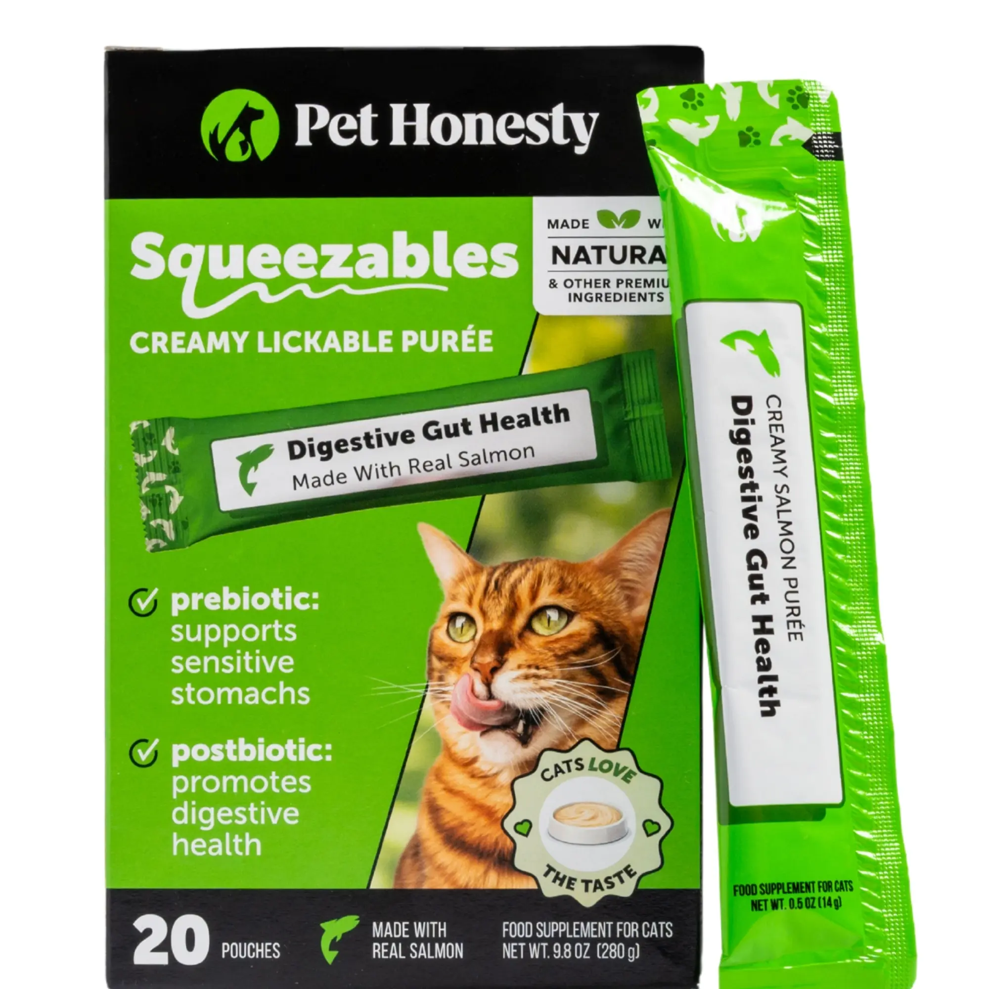 Pet Honesty Squeezables Probiotics Gut + Immune Health Supplement for Cats, 20 Pouches