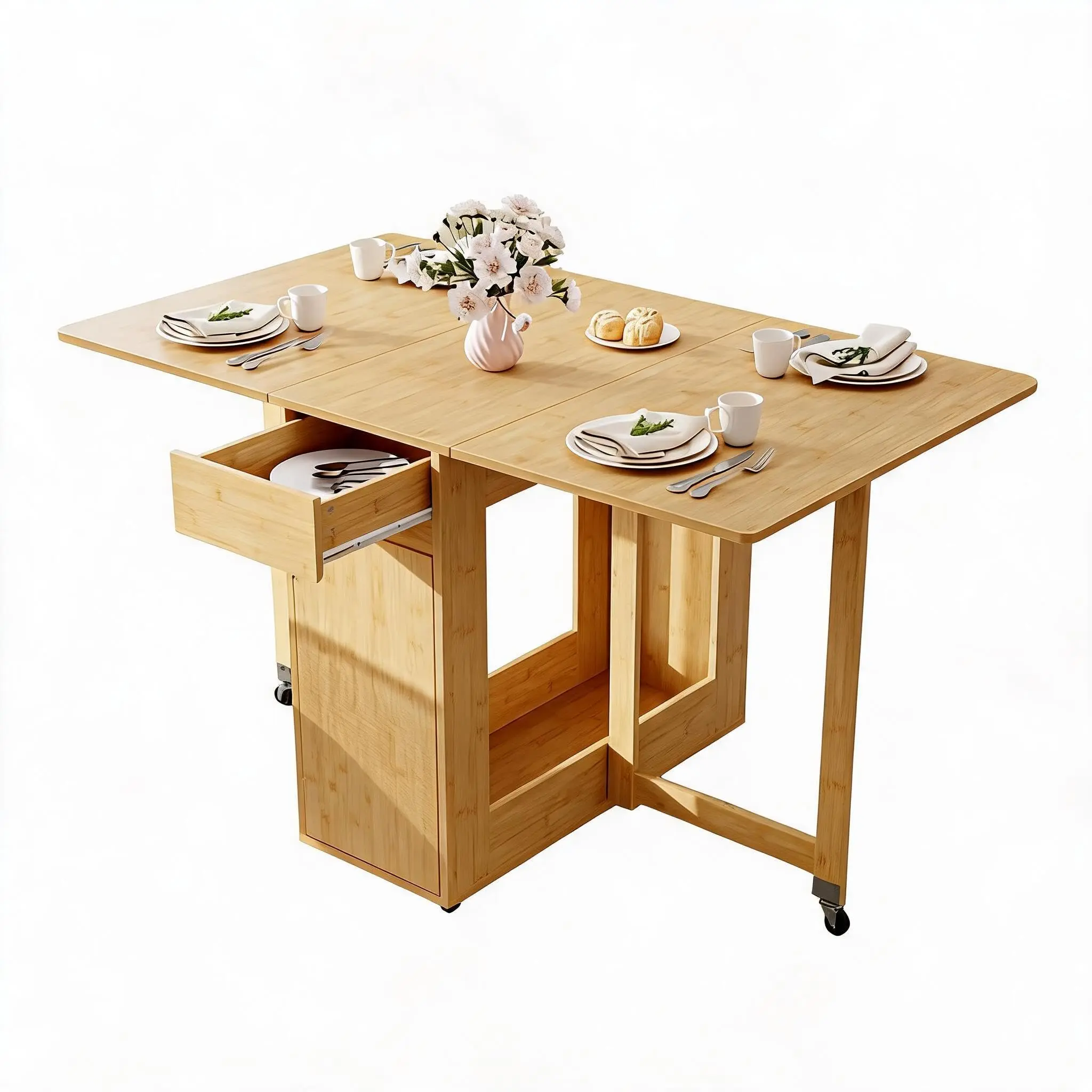 Garvee Space-Saving Folding Dining Table with Drop Leaf & Storage – Compact Kitchen Table for Small Spaces, RV, or Apartment