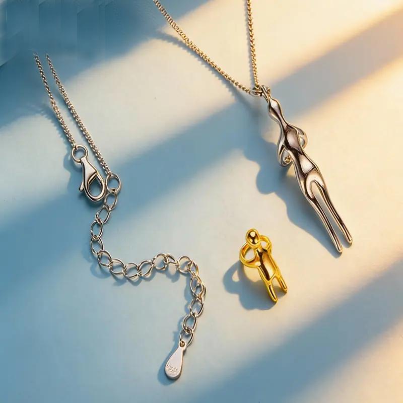 September Laurel  Hug Embrace Pendant Necklace for Mom & Child, Silver Gold Two-Tone Family Jewelry, Stylish and Meaningful Gift for Birthday, Party & Special Occasions