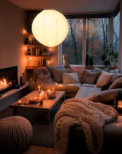 MPG - Orb 60-Watt 1-Light 20in Hanging Lantern Pendant-Light with Round Fabric Shade