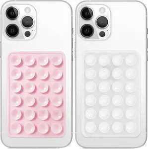 2 Pack Silicone Suction Phone Case Mount, Non Slip Sticky Grip, Silicon Adhesive Suction Cup Mount, Strong Grip Holder for Selfies and Videos (LightPink&Translucent)