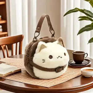 Women's Adorable Plush Cat Handbag - Cartoonish, Character-Inspired Style for Daily Use, Cartoonish Women's Handbags, Character-Inspired Women's Handbags