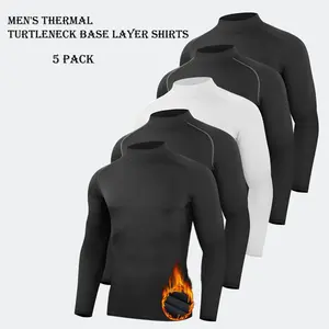 5 Pack Men's Workout Long Sleeve T Shirts Winter Thermal Fleece Sports Shirts Thermal Turtle Mock Neck Shirts, Long Sleeve Compression Shirts Tight Compression Fitness Clothing Tight-fitting And Fleece-lined Base Layer