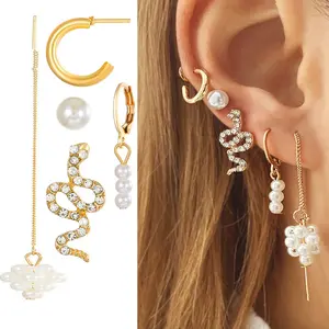 5Pcs/Set of Suitable for Daily Wear Imitation Pearl Snake Earring Women'S Valentine's Day Jewelry Gift Perfect As a Gift for Ladies Sparkling