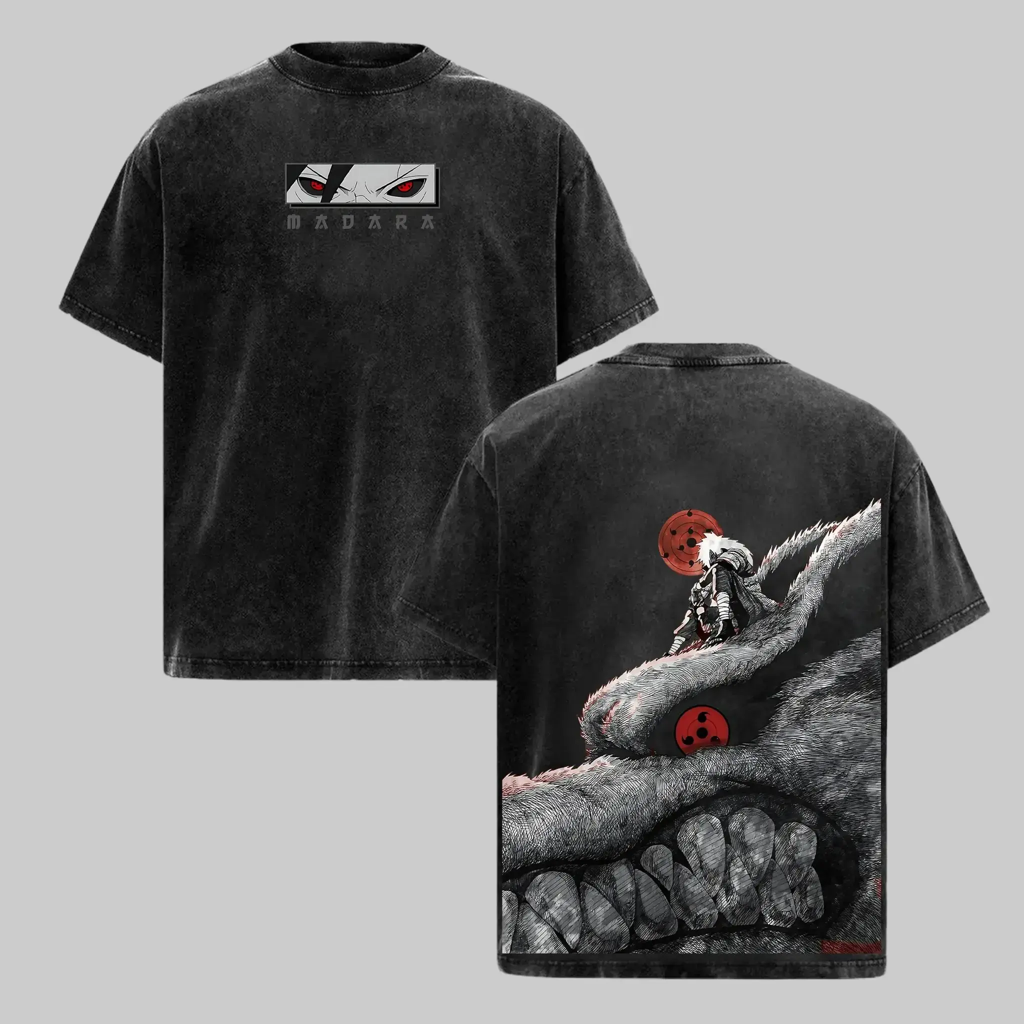 Retro Heavy Limited Uchiha Madara X Naruto Anime Double Printed Vintage Washed Tee Unisex Oversize Anime Manga Washed Heavyweight Cotton T-shirt, Hoodies , Gift For Anime Fan