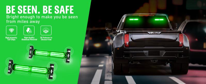 DIBMS 40 LED Stroboscopic indicator Light Bar, Front/rear windshield visor lights, Dash Safety Warning for Construction, Tow, Plow Trucks (Amber White) Car Accessories Green Emergency Rooftop Strobe Lights Bar car lights