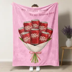 Dr Pepper Soda Can Bouquet Flannel Blanket,"To My Dearest Love" Pink Blanket,Cute Valentine's Gift for Couples,Soft Multipurpose Office Bedding Plush Thin Quilt Holiday Gift Cozy Warm