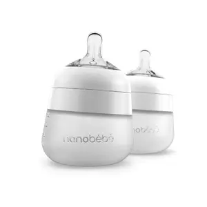 Nanobebe Flexy Silicone Baby Bottle, Anti-Colic, Natural Feel, Non-Collapsing Nipple, Non-Tip Stable Base, Easy to Clean 2-Pack, White, 5 oz, Newborn Baby Stuff