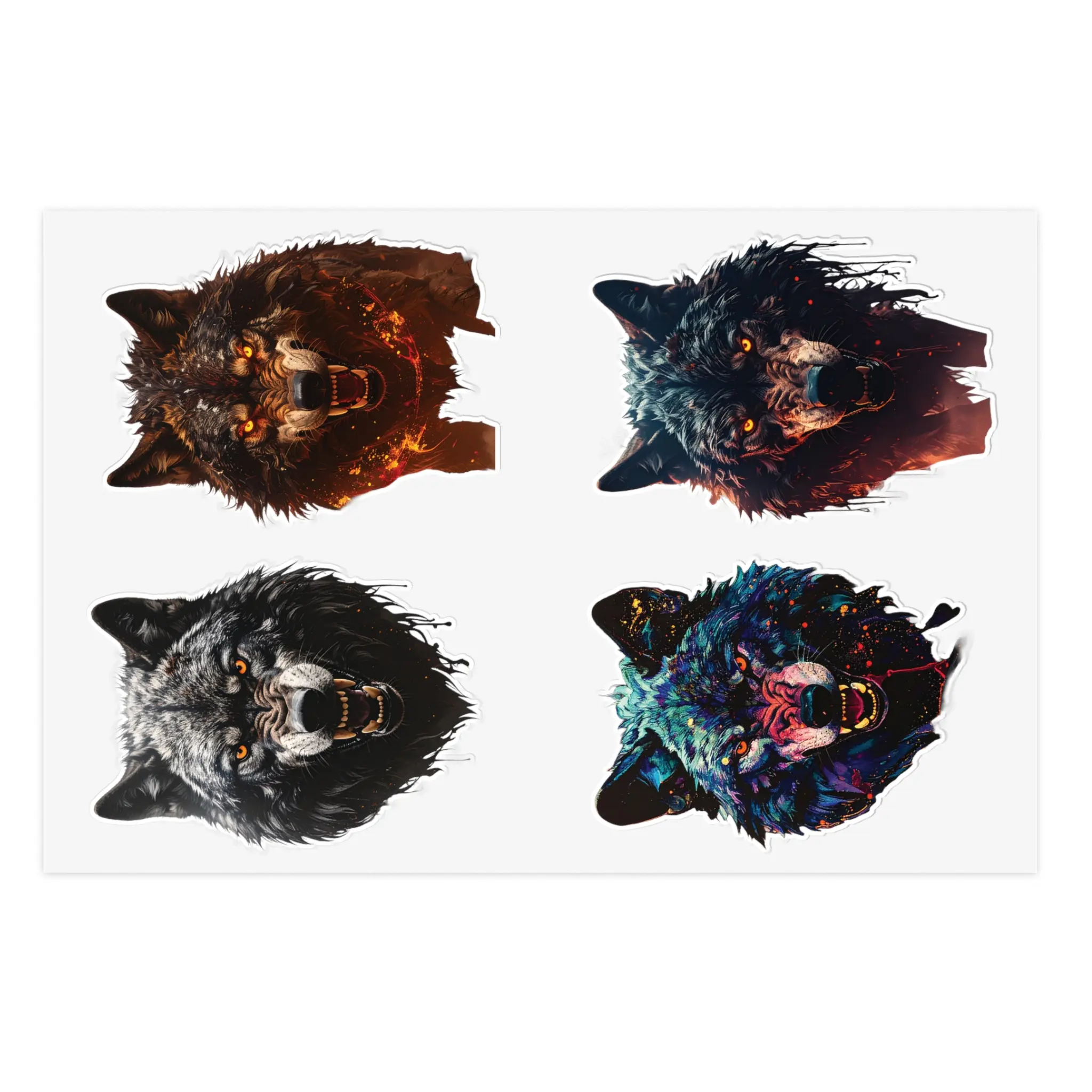 Dark-Edgy Wolf Face Sticker Sheets, Halloween Eco-Vinyl Decal Set with UV-Protective Laminate - Holographic, Transparent, 3 Types, Waterproof, Durable for Goth Enthusiasts - Laptop, Planner DIY Scrapbooking Accessories
