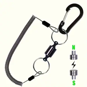Magnetic Net Release Holder with Coiled Lanyard, Fly Fishing Tool, Strong Magnet Carabiner, Anti-Drop Rope, Outdoor Shoulder Bag Accessory