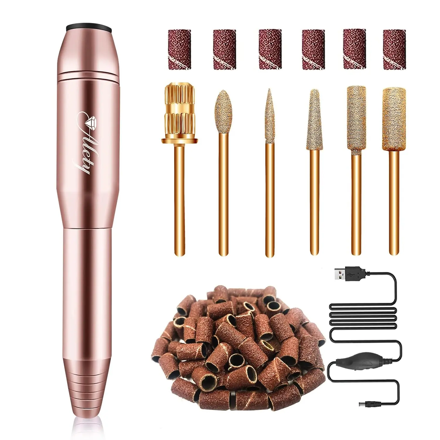 Alety Electric Nail Drill Kit, Electric Nail File for Acrylic Gel Nails | Professional Portable Nail Drills Machine Efile Manicure Pedicure Tools with Gold Nail Drill Bits for Home Salon Use (Gold)