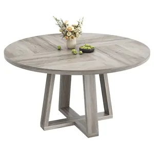 Round Dining Table for 4-6 People,47" Dining Room Table with Wooden Pedestal Base,Dinner Table/Kitchen Table  for Living Room