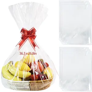 6 Pack 26.8x36.3 Inches Clear Cellophane  Bags for  Baskets, Large Cellophane Bags With Ties,  Basket Wrapping Plastic