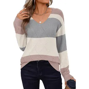 Womens Sweaters Fall 2025 Long Sleeve Knit Pullover V Neck Lightweight Crochet Sweater Tops Dressy Casual