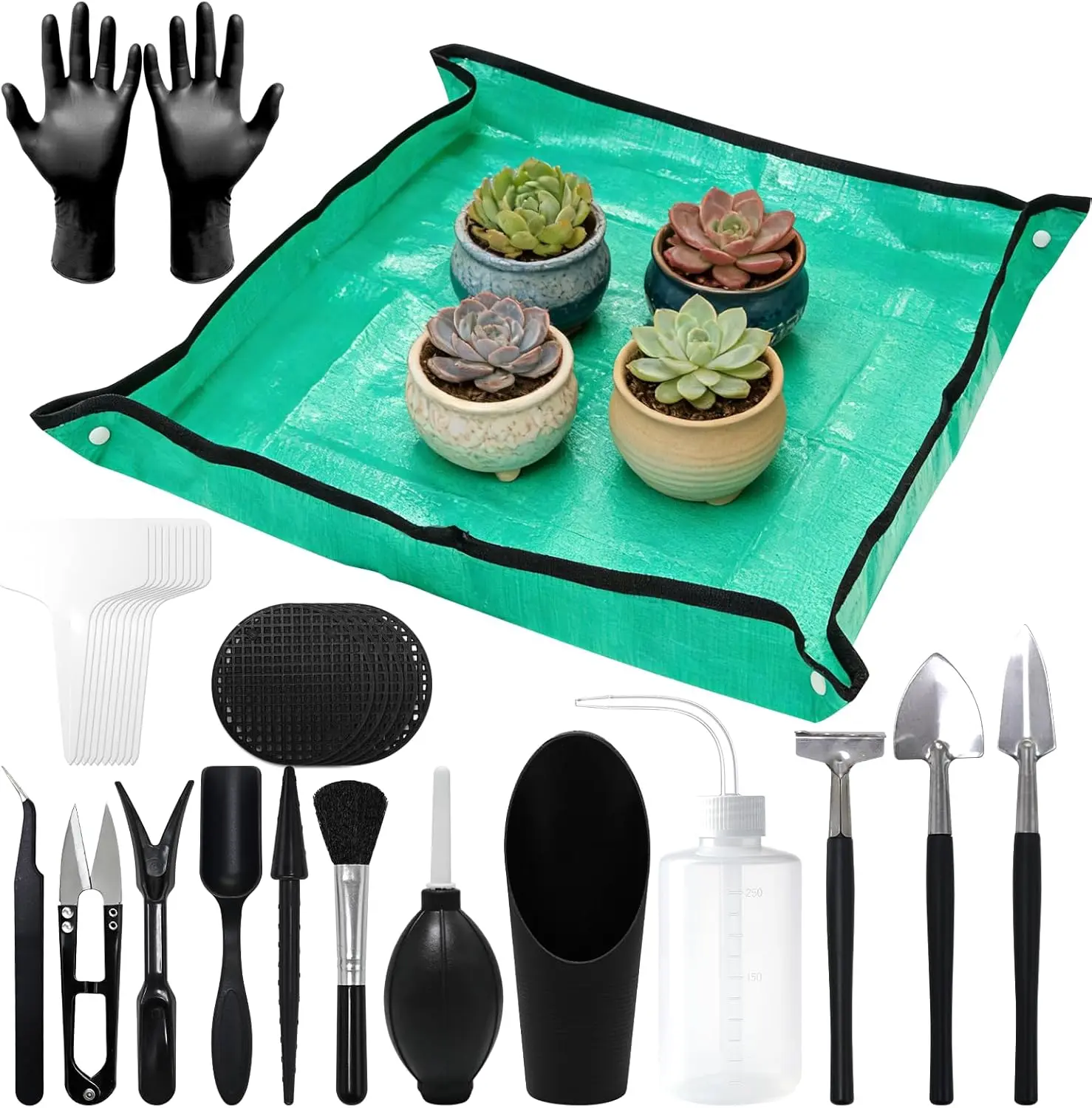 30PCS Mini Succulent Gardening Tools Set with 19.7" Waterproof Repotting Mat, Complete Indoor Plant Care Kit for Transplanting, Potting, sai, Cactus, Houseplant & Fairy Garden